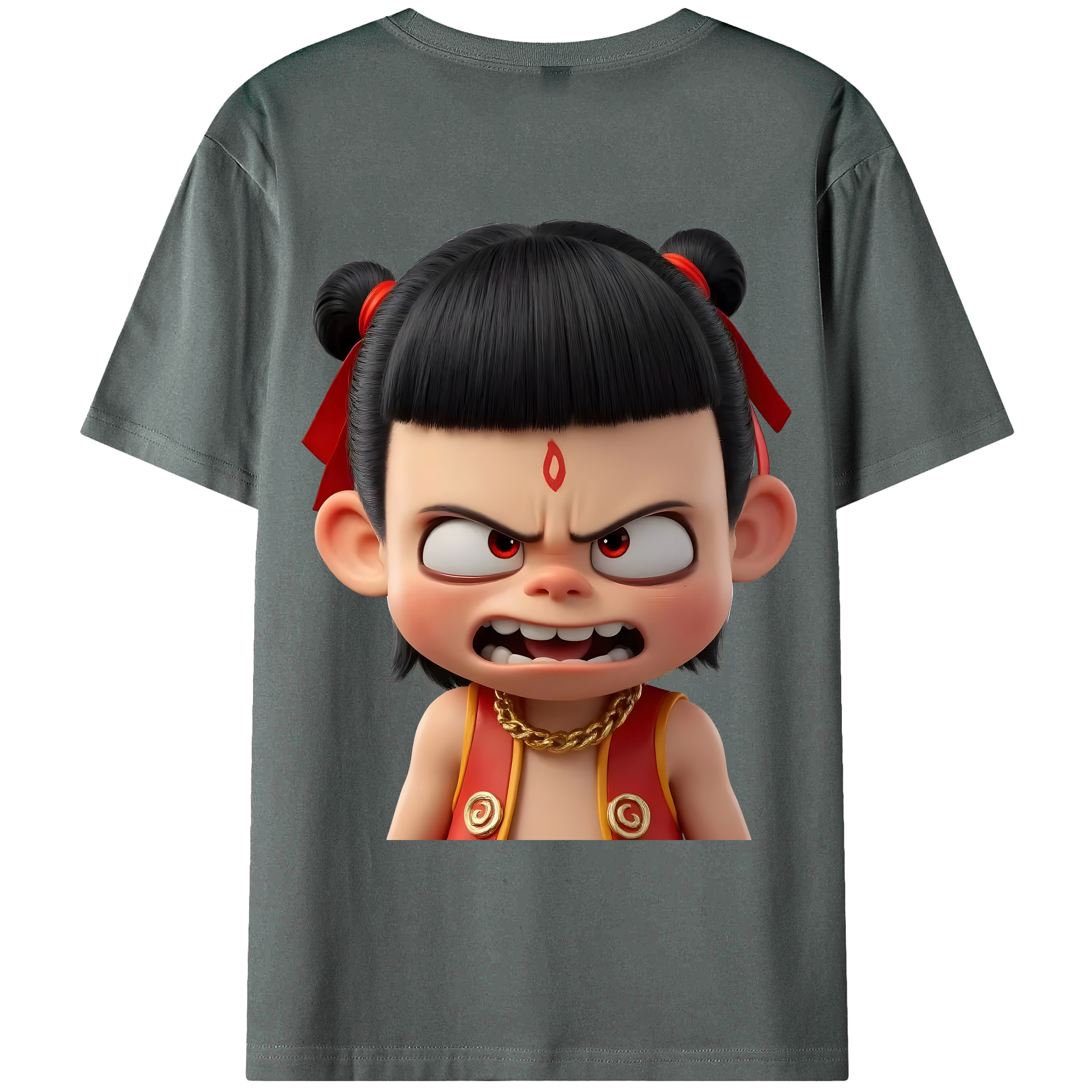 （画像用） Ne Zha 2 ナタ 魔童の大暴れ 綿100％ メンズ半袖Tシャツ（バックプリント） 通気性